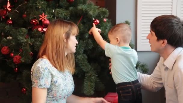 Різдвяний сімейний портрет у домашній вітальні — стокове відео