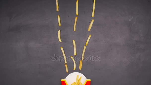 Pommes frites von oben Stop-Motion — Stockvideo