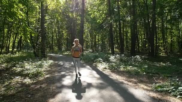 Jolie jeune femme sportive jogging au parc 