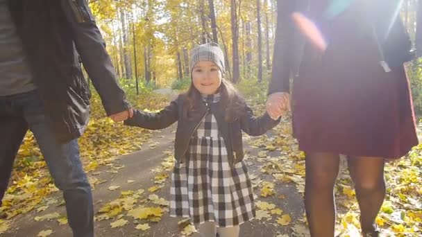 Ευτυχισμένη οικογένεια στο πάρκο φθινόπωρο — Αρχείο Βίντεο