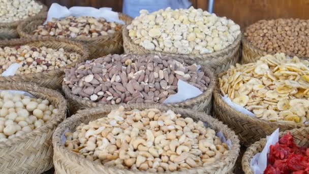 Dry fruits and nuts on the market — Stock Video