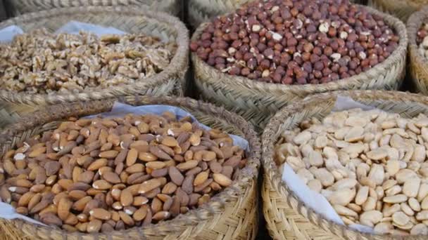 Dry fruits and nuts on the market — Stock Video