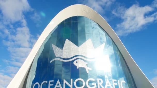 Valencia, Spanje -, 10 januari 2018. Het gebouw van het oceanografisch complex in Valencia, Spanje — Stockvideo