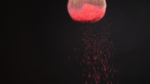Pink Powder explosion with 2 beauty brushes — Stock Video