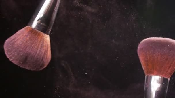 Pembe kozmetik tozu ile kozmetik fırça — Stok video