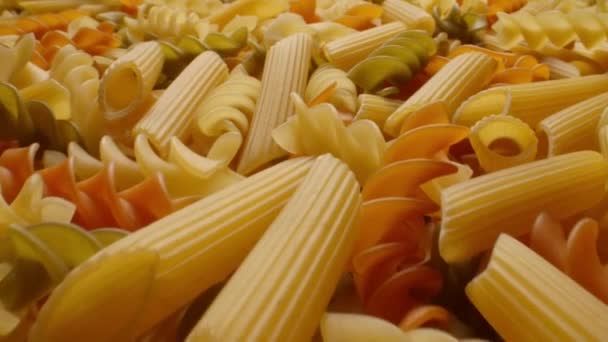 Nationellt kökskoncept. Många av de olika rå italiensk pasta — Stockvideo
