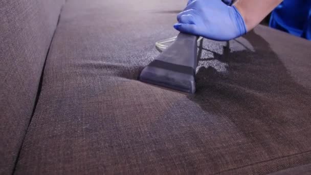 Concepto de limpieza de hogar y oficina. Limpieza profesional del sofá húmedo — Vídeo de stock