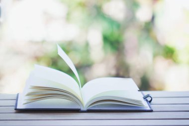 kitap ahşap plakalar arka plan üzerine açık.