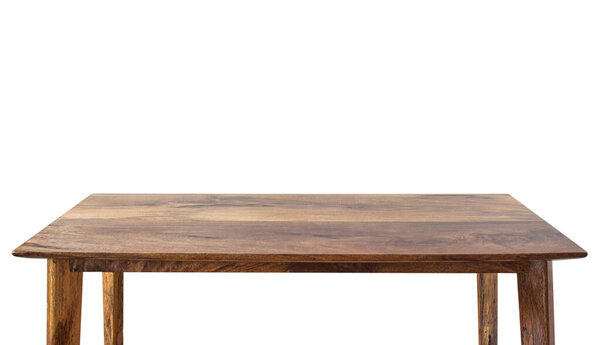 Wooden brown empty table on white background.