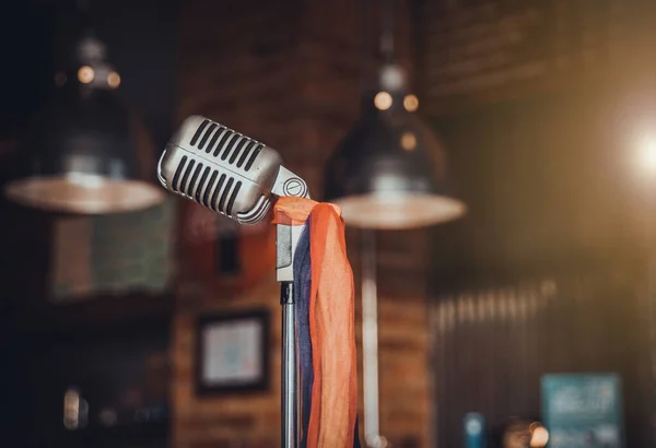 Retro microphone in a Pub,Bar,Restaurant,professional equipment.