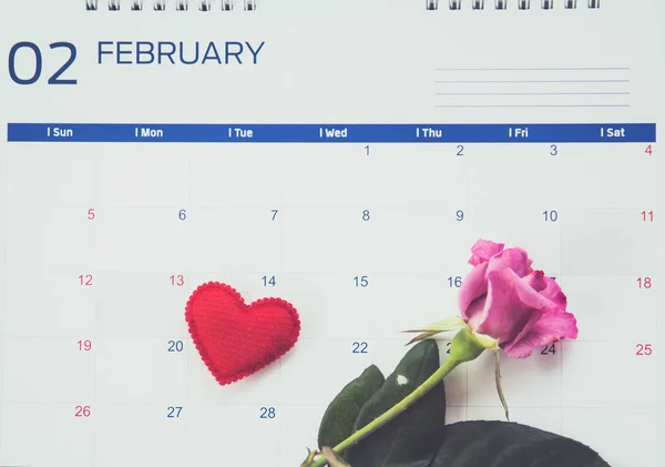 День Святого Валентина Серцем Піднявся Календарі — стокове фото