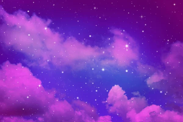 Ruimte Van Nacht Paarse Hemel Met Wolken Sterren — Stockfoto