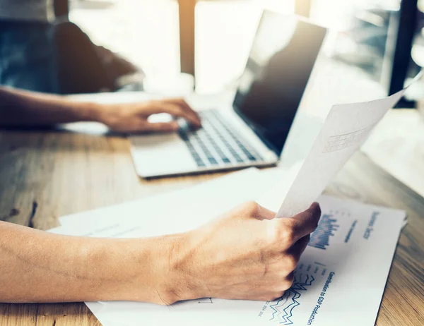 Business Man Working Office Laptop Documents His Desk — Stock Photo, Image