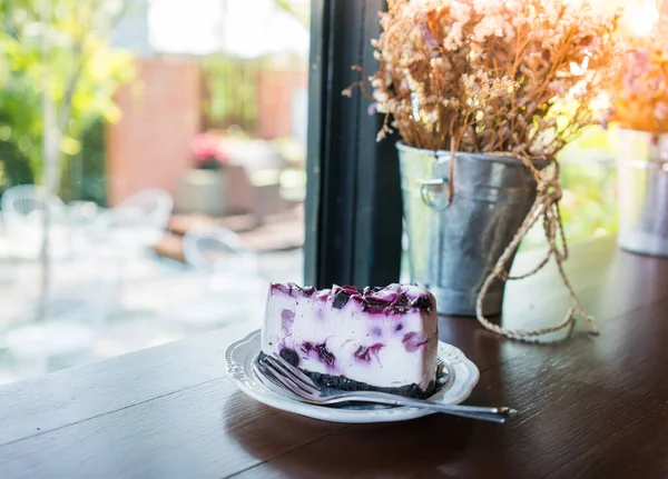 Pedaço Cheesecake Blueberry Café — Fotografia de Stock