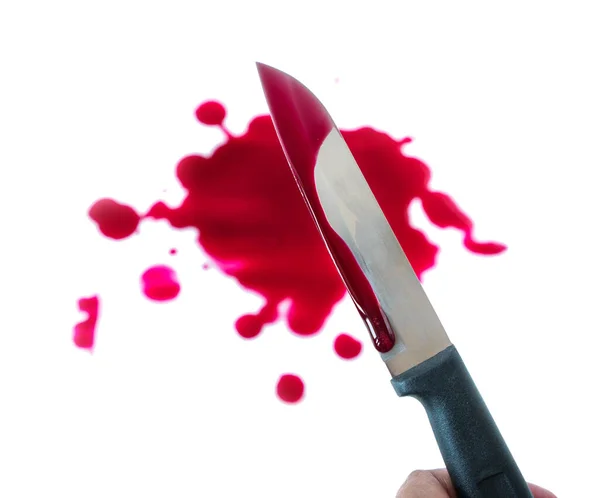 Ένα Μαχαίρι Πασαλειμμένο Αίμα Στο Χέρι Λευκό Φόντο Μονοπάτι Αποκοπής — Φωτογραφία Αρχείου