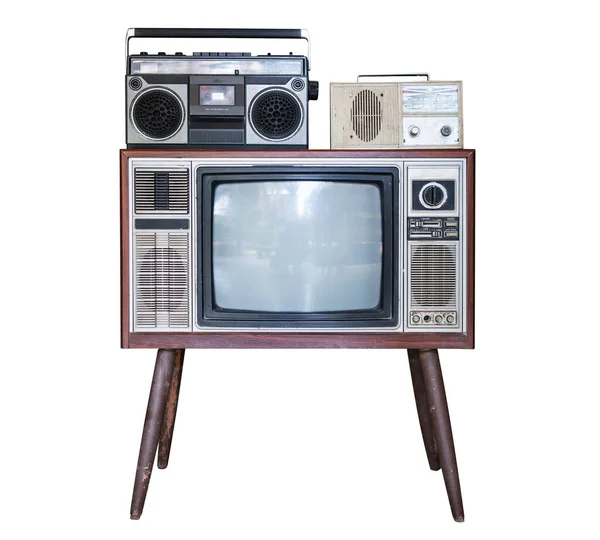 Velha Rádio Retrô Vintage Clássico Estilo Retrô Televisão Antiga Isolada — Fotografia de Stock