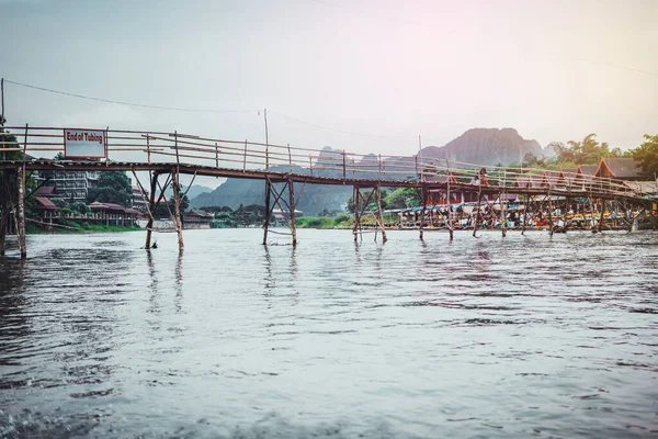 Puente Sobre Río Song Vang Vieng Laos — Foto de Stock