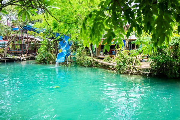 Błękitna Laguna Suwakiem Vang Vieng Laos — Zdjęcie stockowe