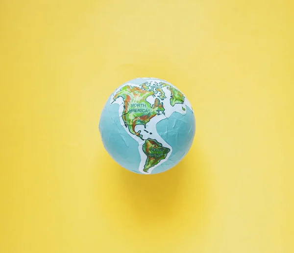 Severní Jižní Amerika Mapě Světa Atlas Žlutém Pozadí — Stock fotografie