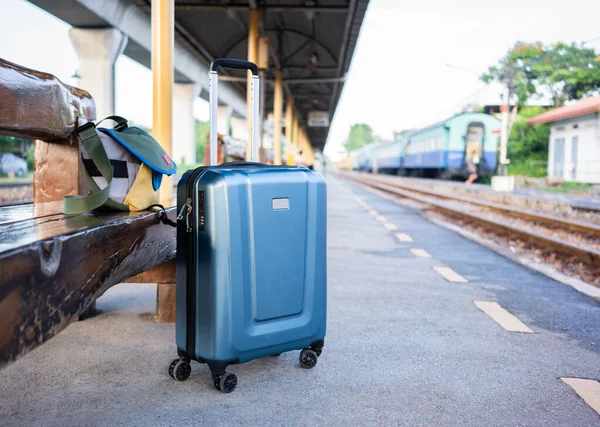 Traveling luggage at train station.travel lifestyle concept,Thailand.