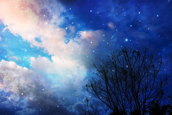 Space of night sky with cloud and stars.