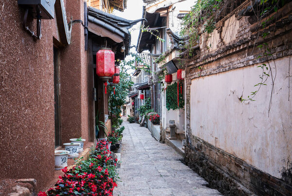 Scenic street in the Old Town of Lijiang ,Yunnan,China. 