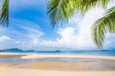 Güzel sahil. Yaz tatili ve tatil konsepti arka plan, tropikal manzara. 