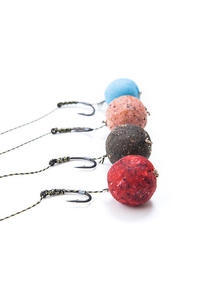 Carp fishing. Different of carp bait for carp fishing isolated o