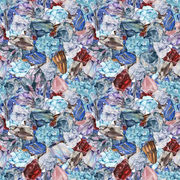 Watercolor gemstones seamless pattern