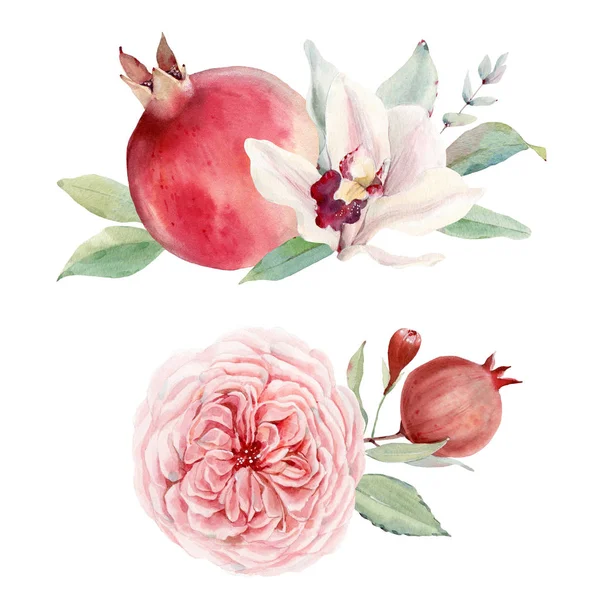Dipinti a mano acquerello composizioni di fiori in stile vintage . — Foto Stock