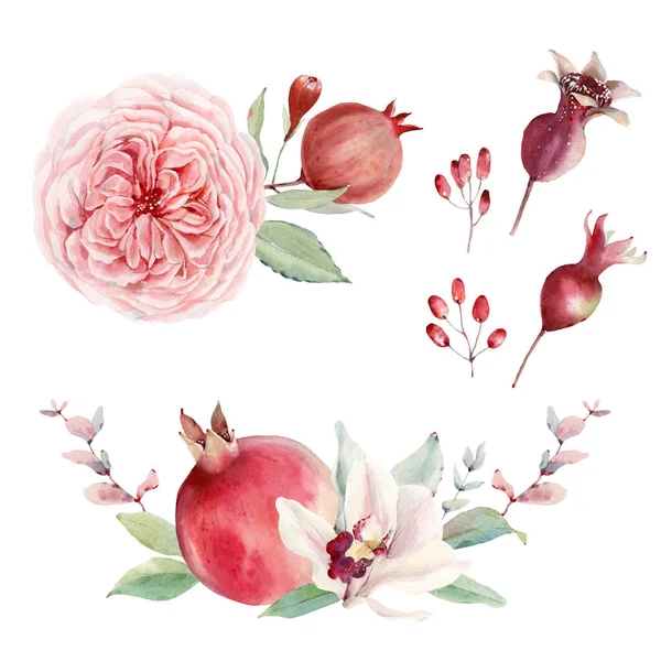 Handpainted watercolor flowers compositions  in vintage style. — 스톡 사진