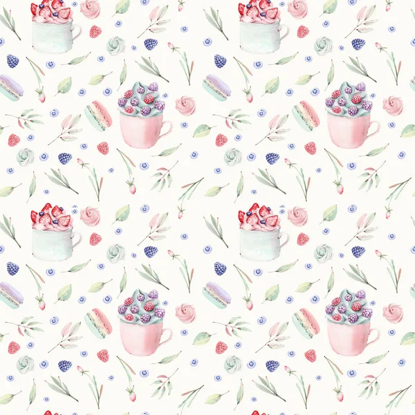 Watercolor sweets seamless pattern. — Stock Photo, Image