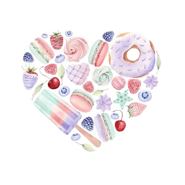 Akvarell édességek gyűjtése. — Stock Fotó
