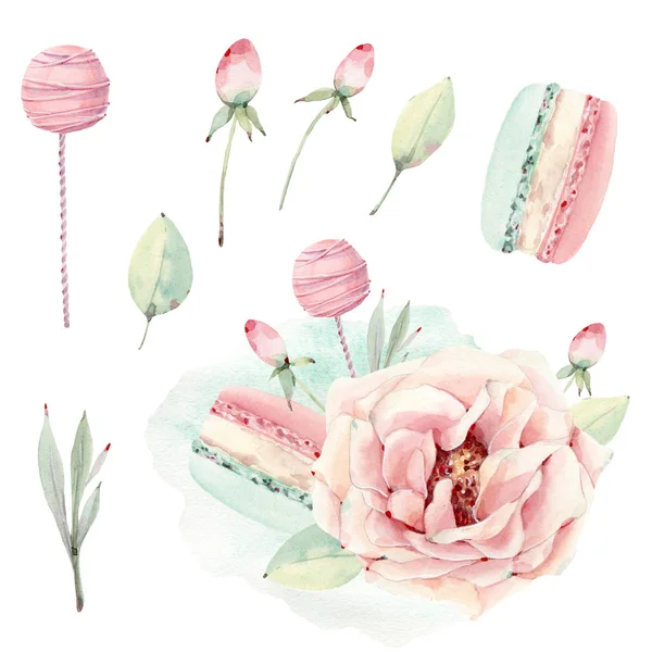 Watercolor sweets collection. — 스톡 사진