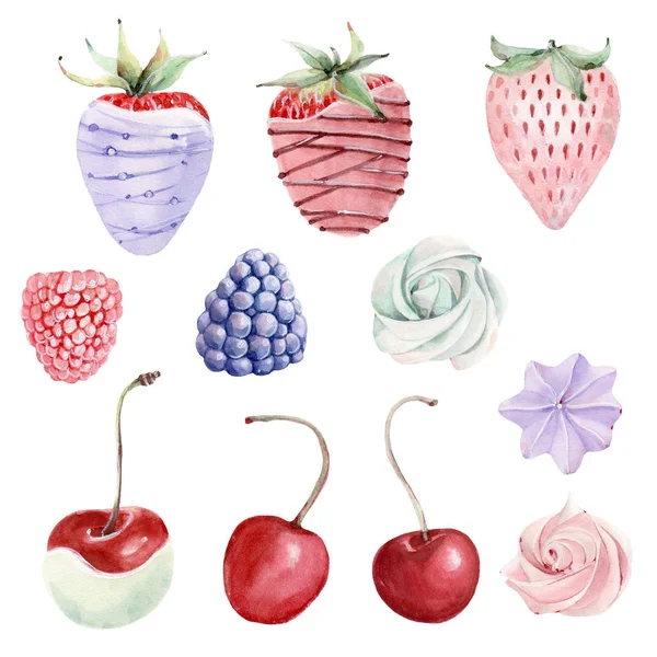 Watercolor sweets collection. — 图库照片