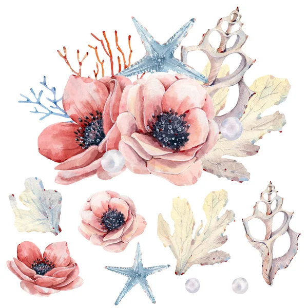 Watercolor nautical collection. — 스톡 사진