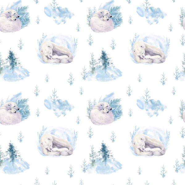 Watercolor winter seamless pattern with polar animals — Stock Photo, Image