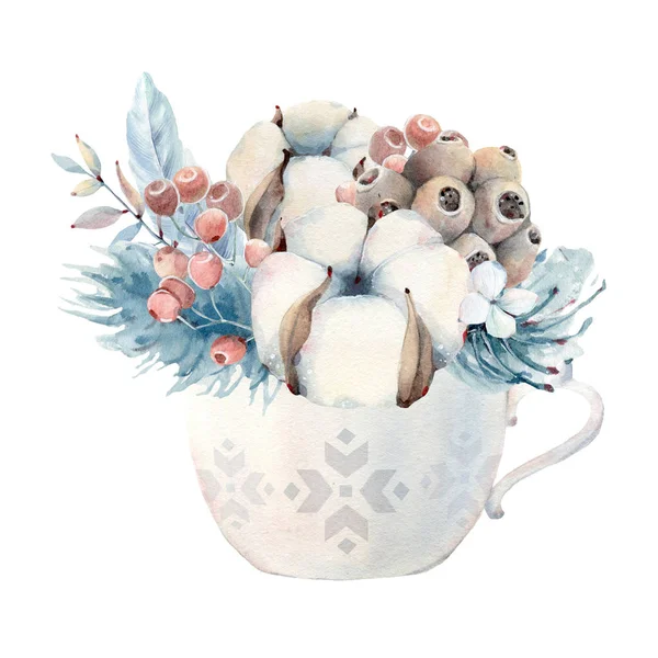 Akvarel Zimní Složení Ideální Pro Karty Vzory Květinové Kompozice Rámečky — Stock fotografie