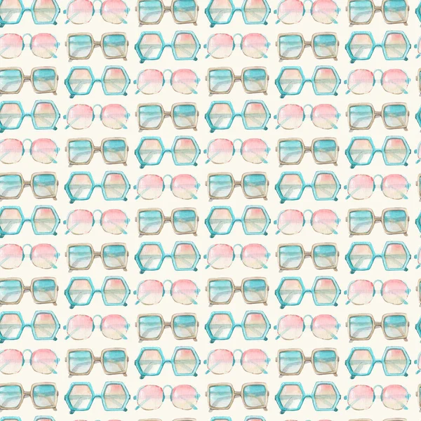 Summer Picnic Watercolor Seamless Pattern Sunglasses Perfect Wallpaper Fabric Design — Stock Photo, Image