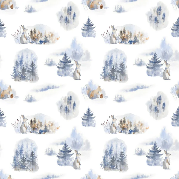 Watercolor Winter Seamless Pattern Perfect Print Christmas New Year Greeting — Stock Photo, Image