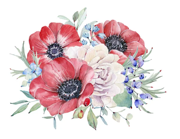 Akvarell Nautiska Bukett Blommig Dekoration Bohemisk Design — Stockfoto