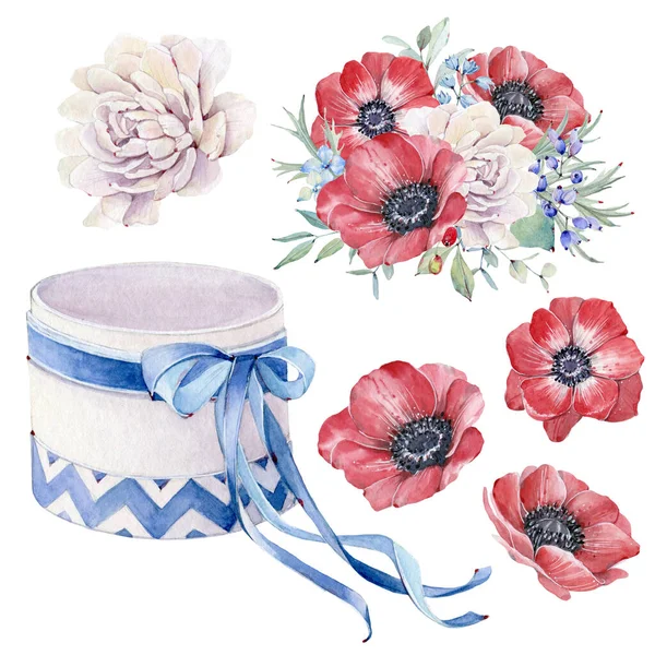 Aquarell Blumenset Vorhanden Blumenschmuck Bohemian Design — Stockfoto