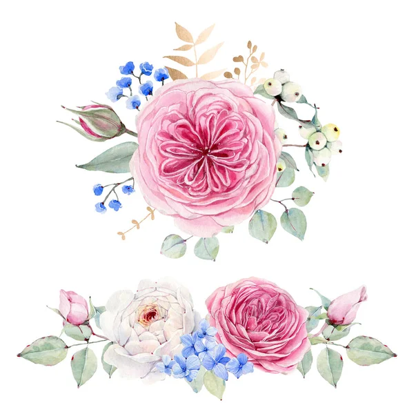 Ręcznie Malowane Akwarelowe Kwiaty Stylu Vintage Idealnie Nadaje Się Kartki — Zdjęcie stockowe