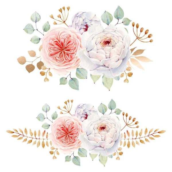 Handpainted Watercolor Flowers Set Vintage Style Perfect Greeting Cards Wedding — Stock Photo, Image