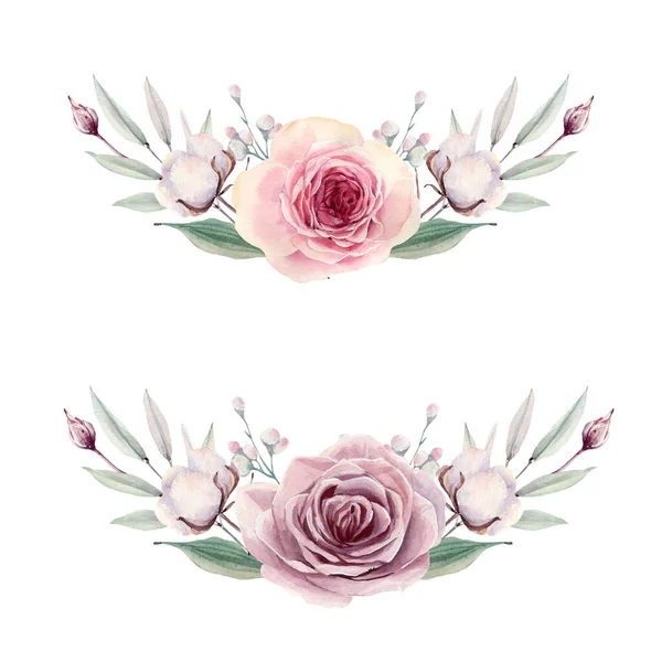ヴィンテージ風にセットされた手描きの水彩の花 グリーティングカード 結婚式の招待状 結婚式のデザイン 誕生日 母の日のカードに最適です 白地に隔離された水彩植物図 — ストック写真