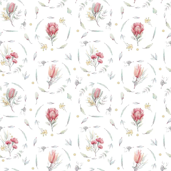 Watercolor Australian Flowers Seamless Pattern Vintage Watecolour Background Perfect Wallpaper — Stock Photo, Image