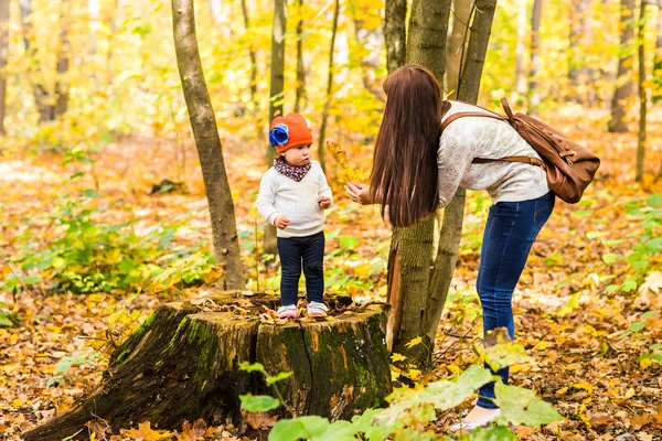 Joven madre con su pequeña niña en el parque de otoño —  Fotos de Stock