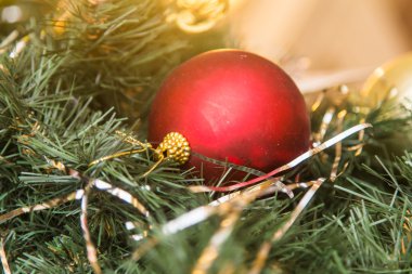 çam ağacı üzerinde kırmızı christmas dekorasyon