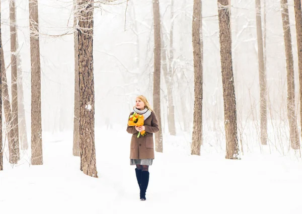 Mulher no parque de inverno — Fotografia de Stock