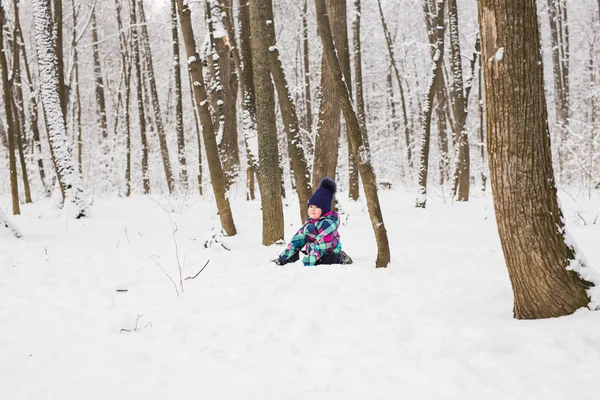 Очаровательная маленькая девочка веселится в зимний день — стоковое фото